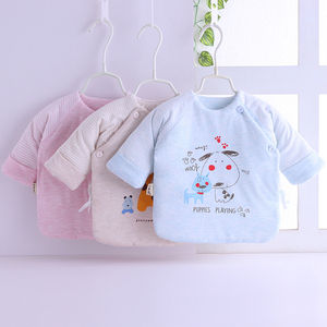 新生儿保暖加厚棉衣服秋冬季初生婴儿和尚服半背衣0-3月纯棉上衣