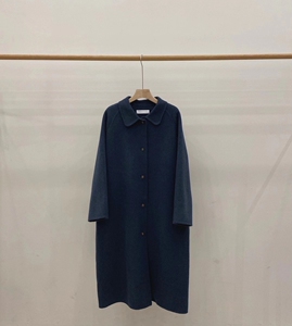 现韩国东大门代2020冬showroom高品质气质深蓝色羊绒大衣外套女