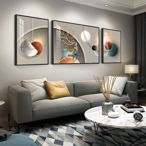客厅装饰画现代简约大气墙画抽象艺术沙发背景墙挂画轻奢三联壁画