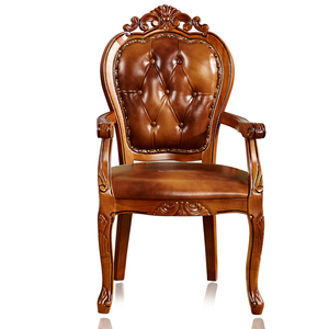 欧式实木真皮餐椅酒店茶几椅咖啡桌椅书房扶手椅古典办公桌椅子