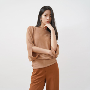 蔻丝kohs鼎配轻奢70支羊绒真丝针织衫女无缝一体连袖蝙蝠针织上衣