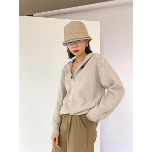 蔻丝kohs秋冬季28针羊毛减龄连帽套头针织衫中长款宽松长袖上衣女