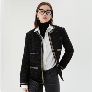 蔻丝kohs定纺立体金葱羊毛小香外套女秋季宽松针织短款开衫外套