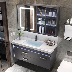 浴室柜组合现代智能卫生间洗漱台洗手洗脸盆新欧式亮面岩板陶瓷盆
