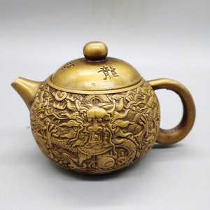 纯铜龙凤壶黄铜茶壶铜水壶复古中式铜壶龙壶家用喝茶壶手提竹子壶