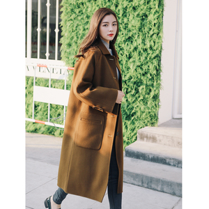 韩国定制原版2016秋冬新款双面羊绒大衣女中长款…