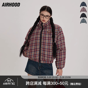 AIRHOOD 冬季两面穿设计棉衣加厚保暖棉服外套女格子短款面包服潮