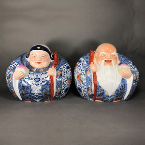 景德镇陶瓷寿公寿婆做寿人物招财新年桌面新古典摆件礼盒装纯手工