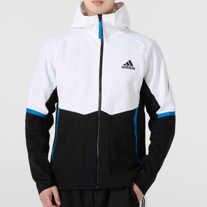 adidas阿迪达斯男装2022春季新款黑白运动连帽夹克外套hc5490