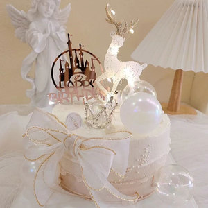 仙女蛋糕水晶鹿装饰网红闪粉女神圣诞麋鹿小鹿摆件生日烘焙派对装