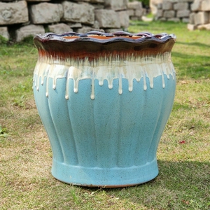 欧式种树花盆陶瓷大号特大口径40cm落地龟背竹客厅庭院大肚盆花缸