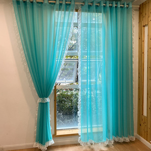田园tiffany蓝窗帘蒂芙尼蓝色轻柔皱纱帘客厅餐厅卧室青蓝色窗纱