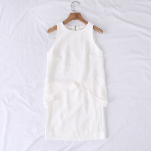 夏季新品时尚气质OL纯色短袖后拉链中长款连衣裙雪纺裙短裙10055