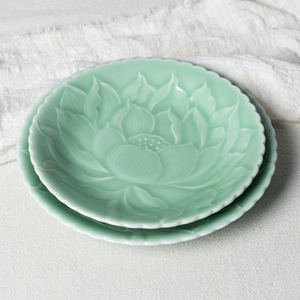 朵古 龙泉青瓷荷花盘 家用陶瓷盘创意图案设计中式餐盘菜盘摆盘