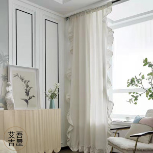ins英式法式洛可可公主荷叶边免打孔帘卧室客厅餐厅透光窗帘定制