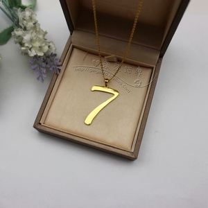 私人定制足金999纯金黄金数字7加大号毛衣链吊坠个性男女项链