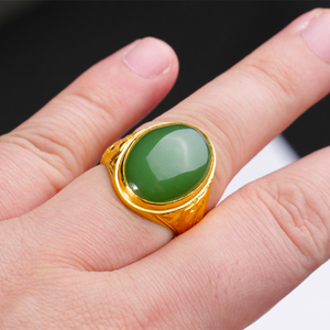 黄金戒指男金镶玉男戒