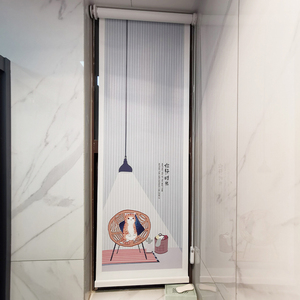 遮光免打孔防水窗帘升降卷帘莫兰迪猫咪插画厨房阳台厕所工作室