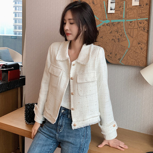 白色小香风外套女早春欧洲站2022新款欧货女装潮短款气质百搭外衣