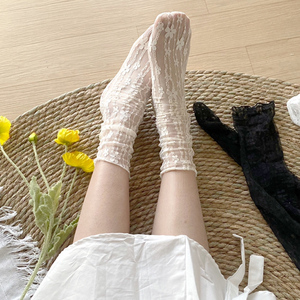 白色蕾丝袜子女夏季薄款中筒袜花边短袜网红搭配玛丽珍堆堆袜夏天