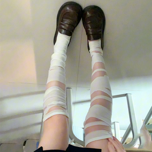 绷带袜子女白色绑带丝袜y2k亚文化Lolita黑色小腿袜套堆堆过膝袜