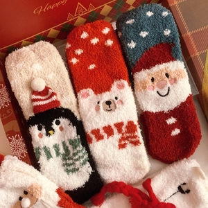 圣诞袜子女秋冬季礼盒圣诞节礼物保暖珊瑚绒可爱本命年地板睡眠袜
