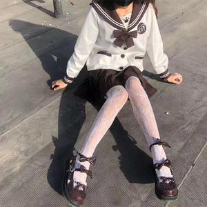 白丝袜女蕾丝日系jk性感夏季薄款瘦腿镂空花纹白色袜子打底连裤袜