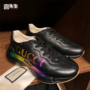 [宫先生代购]gucci 古奇 黑色彩虹字母logo休闲运动鞋 男女552851