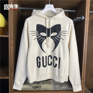 [宫先生奢品]gucci 古奇 白色猫脸连帽印花卫衣 男569828xjbtr