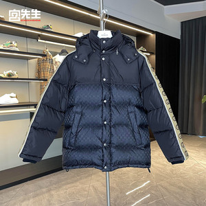 宫先生奢品 gucci 古驰 黑色印花长袖大衣羽绒服 男士 598725