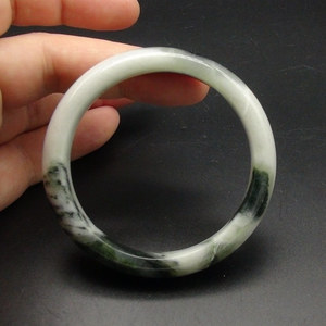 南阳独山玉独玉黑白料56mm圈口手镯玉镯子手环