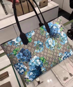 gucci 蓝色天竺葵双面购物袋托特包单肩包,约38x30cm