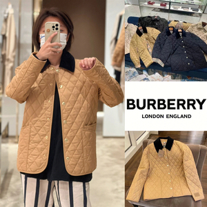 代购burberry/巴宝莉 22FW菱形格纹灯芯绒薄夹克翻领棉服男女外套