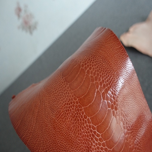 意大利c家棕色软身鸵鸟脚皮料宽13cm手工皮料diy真皮用料皮具面料