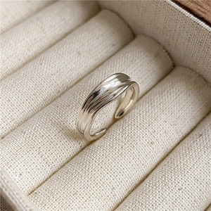 925纯银肌理感纹理不规则戒指环开口女款设计感小众气质韩版INS风
