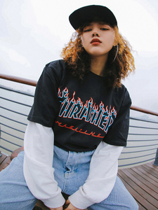 Thrasher Outline Flame SS Tee日版火焰情侣短袖男女中性风T恤潮