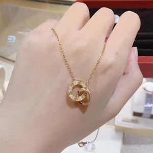 法国巴黎 cartier/卡地亚项链 18k金 love 满钻双环圆饼 锁骨链女