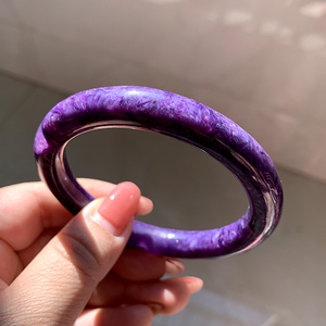 实拍玉化纹理好高品质圆条款水晶手环天然紫龙晶手镯