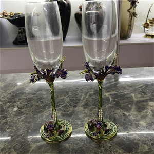 罗比罗丹商场品牌专卖幸福鸢尾香槟杯对杯(绿色)水晶玻璃珐琅彩
