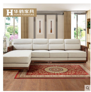 华鹤家具现代中式全实木沙发小户型客厅组合转角沙发ht82d沙发b