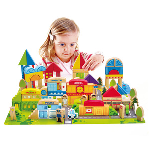 Hape儿童拼搭木质积木125块城市情景大颗粒大块木制益智玩具1-6岁