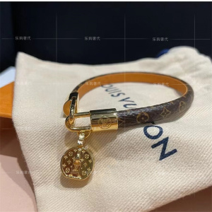 正品代购lv手镯路易威老花手镯登帆布手环女手链帽盒坠七夕礼金色