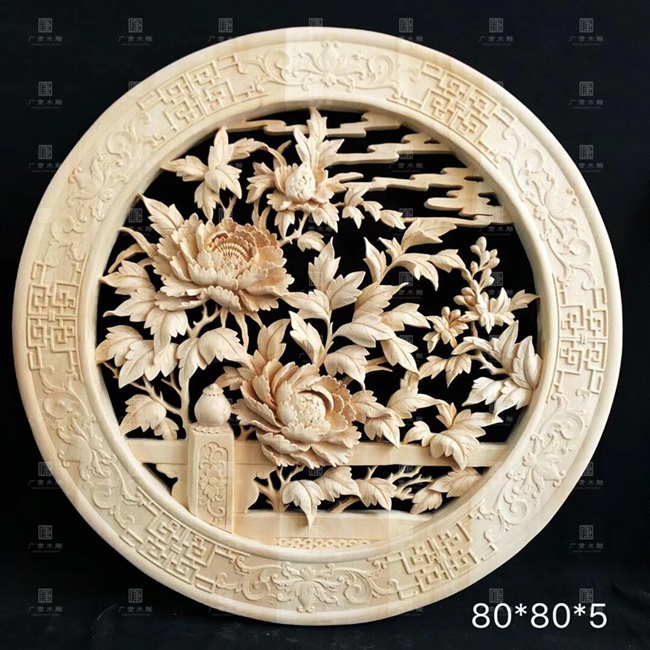 东阳木雕椴木深雕手工雕刻挂件荷花鸟鱼雕花镂空加厚圆盘现货定
