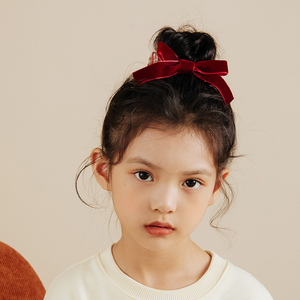 小女孩丝绒蝴蝶结丸子头绳儿童格子百搭发圈小童洋气头不伤发绳韩
