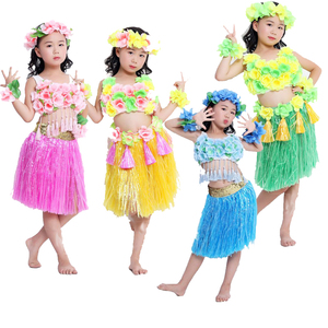 六一幼儿园儿童成人夏威夷草裙套装加厚草裙海草舞表演服装6件套