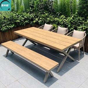 户外休闲长椅凳铸铝铁艺防腐室外桌椅座椅长条实木庭院塑木208人付款