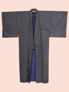 【浅草亭】日本男士正装和服着物中古—混纺棕色条纹袷长着美品