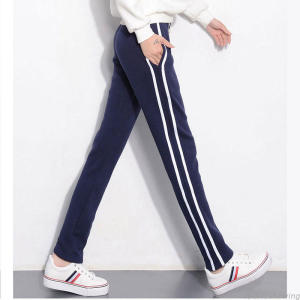 双杠两道两条杠运动裤女宽松学生直筒韩版白条高中校服裤子光头强