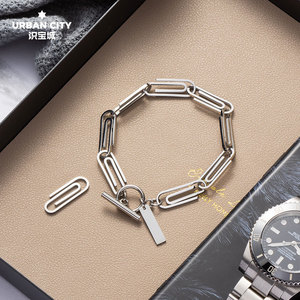 个性回形针手链简约别针ins韩国小众设计嘻哈可调节男女钛钢手环