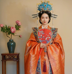 出租【机织云锦大衫】明制汉服婚服长拖尾大衫霞帔 古风新娘礼服